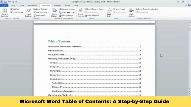 Microsoft Word Table of Contents